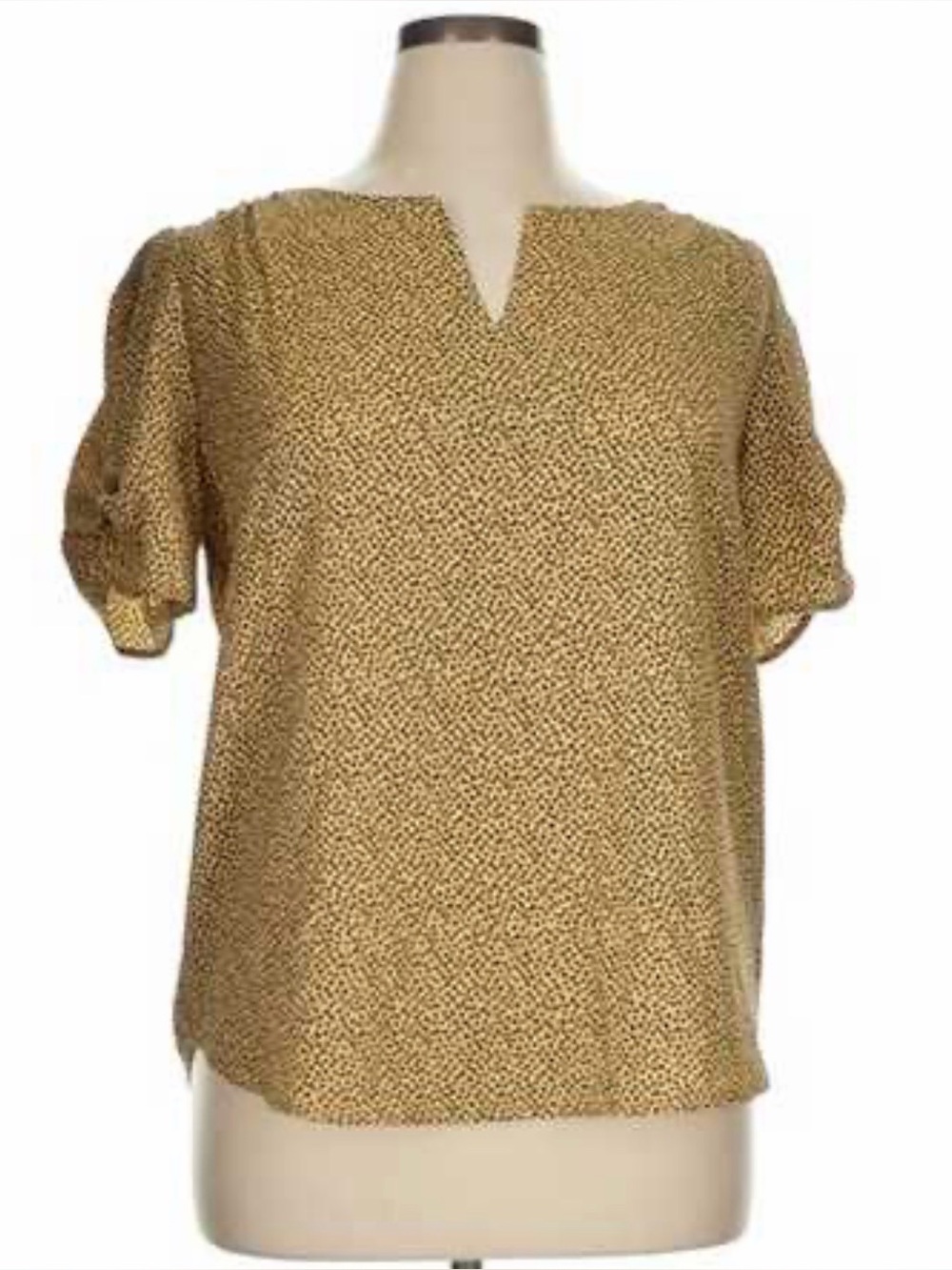 Maison D’Amelie XS Tan Ruched Puff Sleeve Animal Career Church Neutral